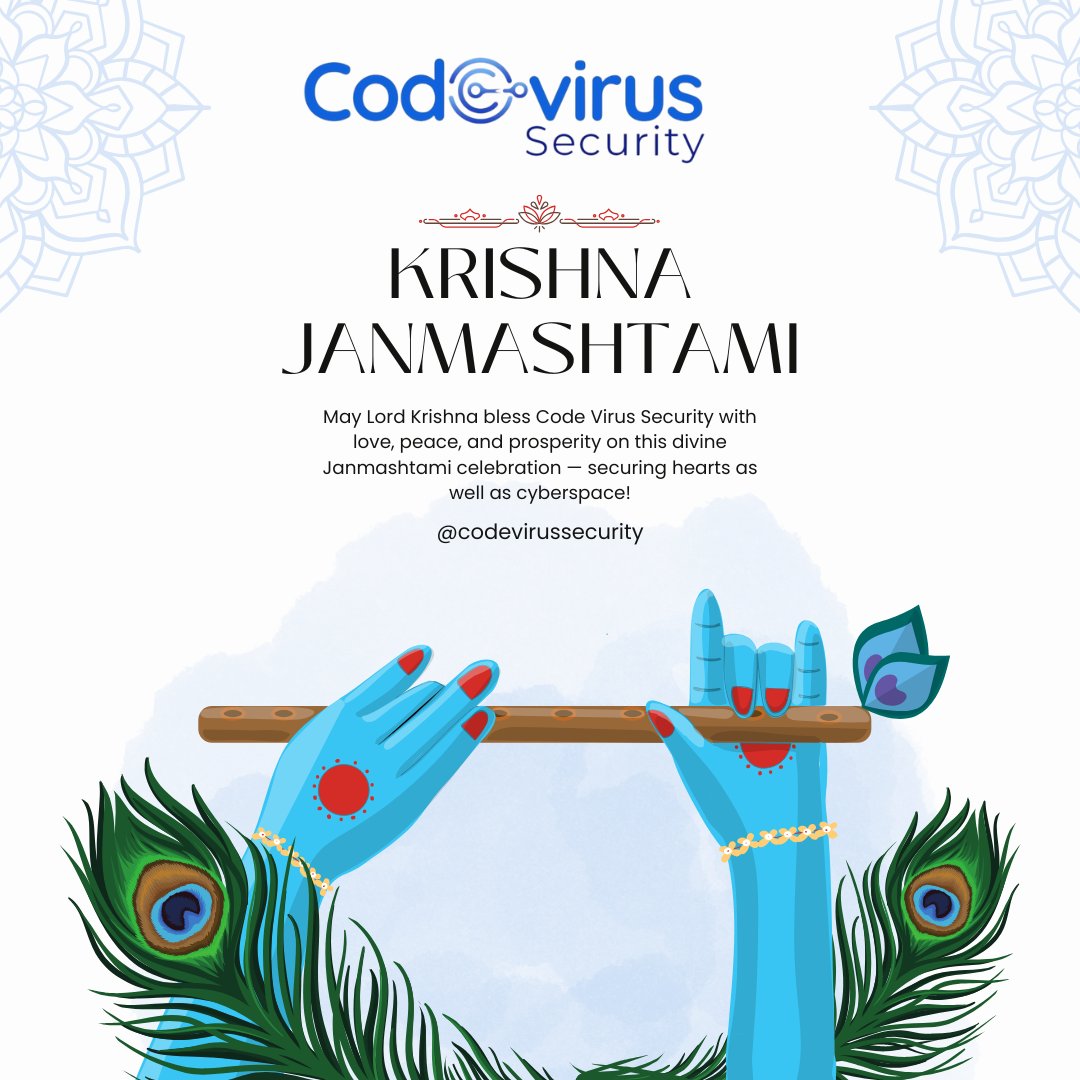 Code Virus Security wishes you a very Happy Krishna Janmashtami!
May Lord Krishna’s wisdom guide your life and his flute fill your heart with joy.
Secure your world with devotion and code with celebration! 🕉️🎉
<a href="/codevirussec/">Codevirus Security</a> 
#janmashtami2025