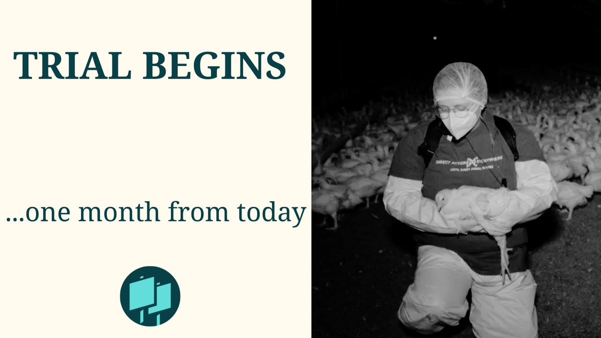 Trial begins 9/15 for <a href="/Zoe_Rooster/">Zoe Rosenberg</a>. She faces up to 5 yrs for rescuing 4 chickens. Does anyone think that, had she stolen *dead*🐔from a supermarket, she would face felonies, be electronically tracked, &amp; possibly end up incarcerated? Stay tuned for trial updates. #righttorescue