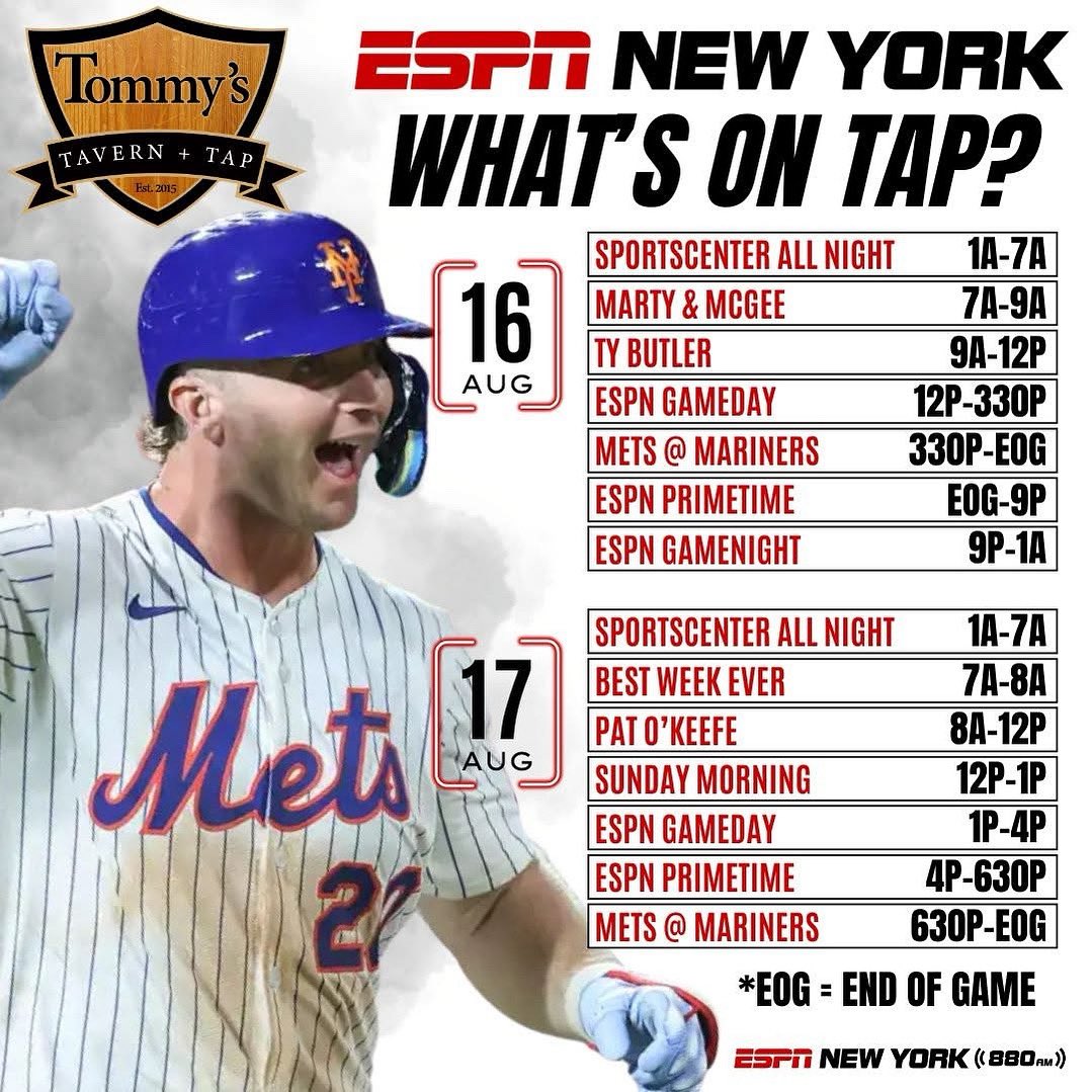 ESPN New York (@espnnewyork) on Twitter photo 🚨 WHAT'S ON TAP? ‼️🚨
Presented by Tommy's Tavern + Tap ‼️
CHECK OUT ALL THEIR LOCATIONS HERE ➡️ tommystavernandtap.com
LISTEN ALL WEEKEND ON <a href="/880ESPNNewYork/">880AM ESPN New York</a> AND THE <a href="/ESPNNewYork/">ESPN New York</a> APP: goodkarma.qrd.by/espnny-app 🚨 WHAT'S ON TAP? ‼️🚨
Presented by Tommy's Tavern + Tap ‼️
CHECK OUT ALL THEIR LOCATIONS HERE ➡️ tommystavernandtap.com
LISTEN ALL WEEKEND ON <a href="/880ESPNNewYork/">880AM ESPN New York</a> AND THE <a href="/ESPNNewYork/">ESPN New York</a> APP: goodkarma.qrd.by/espnny-app