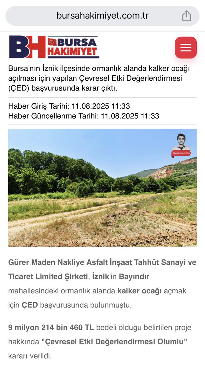 Bugün #İznik Bayındır Köyü ormanlık alanı yandı. 

Bilin bakalım sadece 4 gün önce, tesadüf bu ya, tam da neresi için #GürerMaden ormanın göbeğinde kalker ocağı açmak ÇED olumlu raporu aldı? #iznikyanıyor 

bursahakimiyet.com.tr/bursa/resmen-o…