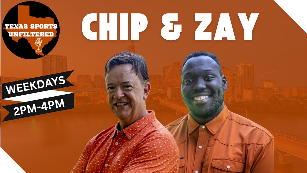 Texas Sports Unfiltered (@tsunfiltered) on Twitter photo Get your weekend started right by tuning in to “Chip & Zay” with <a href="/ChipBrown247/">Chip Brown</a> & <a href="/Zay_Collier/">Isiah Jordan Collier</a> from 2-4!
Listen or watch the show LIVE at any of the links below:
👂: TexasSportsUnfiltered.com
👀: Youtube.com/@texassportsun…
📲: apps.apple.com/us/app/texas-s… Get your weekend started right by tuning in to “Chip & Zay” with <a href="/ChipBrown247/">Chip Brown</a> & <a href="/Zay_Collier/">Isiah Jordan Collier</a> from 2-4!
Listen or watch the show LIVE at any of the links below:
👂: TexasSportsUnfiltered.com
👀: Youtube.com/@texassportsun…
📲: apps.apple.com/us/app/texas-s…