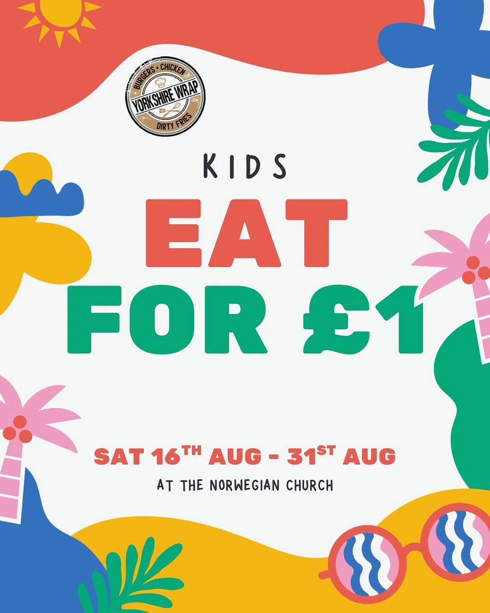 ❗️STARTING THIS WEEKEND❗️
Kids eat for £1 (yes, one whole British pound!) with Yorkshire Wrap until the end of August 😱

Offer applies to one child ordering a ‘Little Lunch’ item per one adult meal over £10
