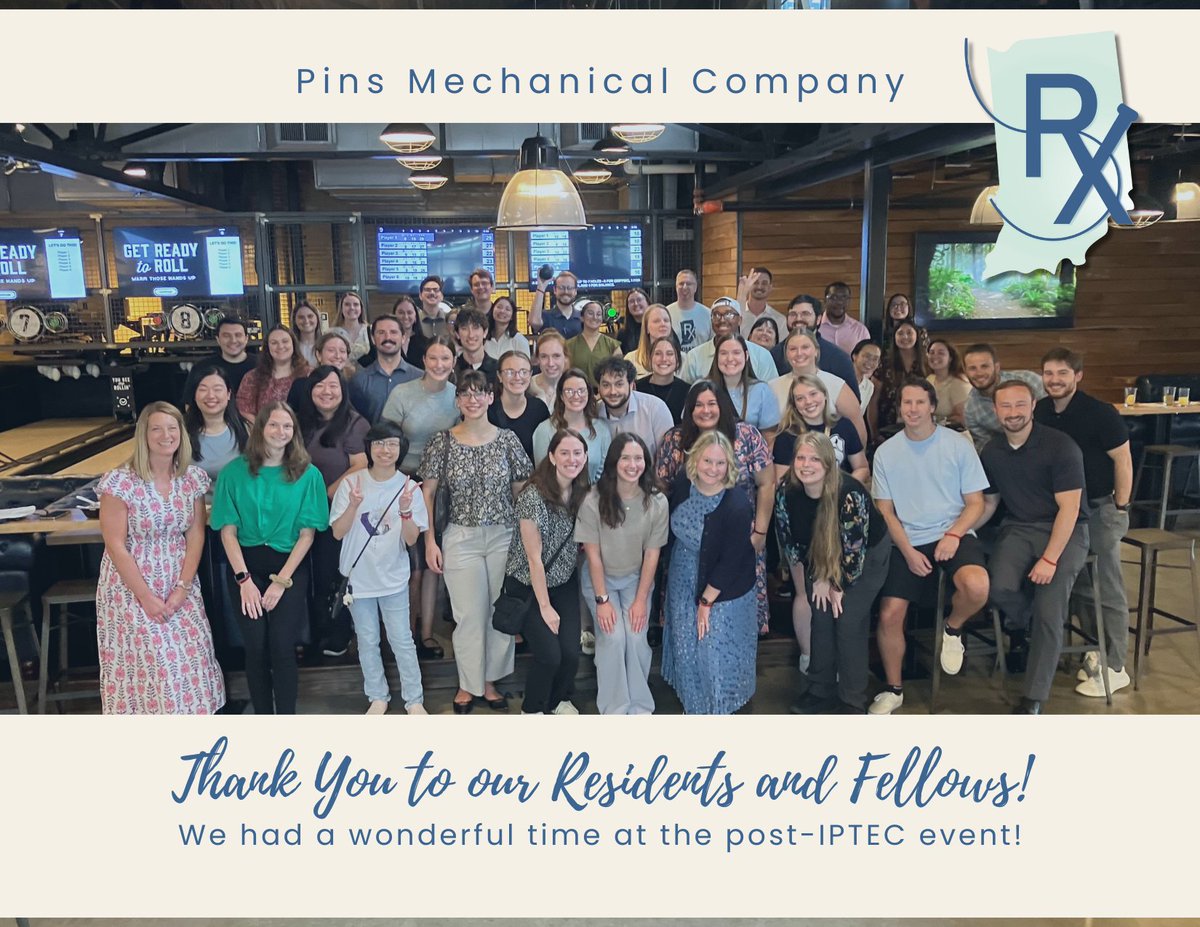 Thank you to our residents and fellows who attended our post-IPTEC event yesterday at Pins Mechanical Company!
Read more about it here! indianapharmacy.org/blog_home.asp?…