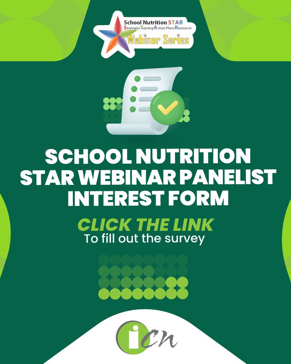 ichildnutrition's tweet image. Calling All School Nutrition Leaders! We are looking for dynamic panelists for our STAR Webinar Series—and we’d love to feature YOU! Ready to inspire and support your peers across the country? Share your interest here: app.smartsheet.com/b/form/43b3bc1…

#SchoolNutrition #STARWebinar