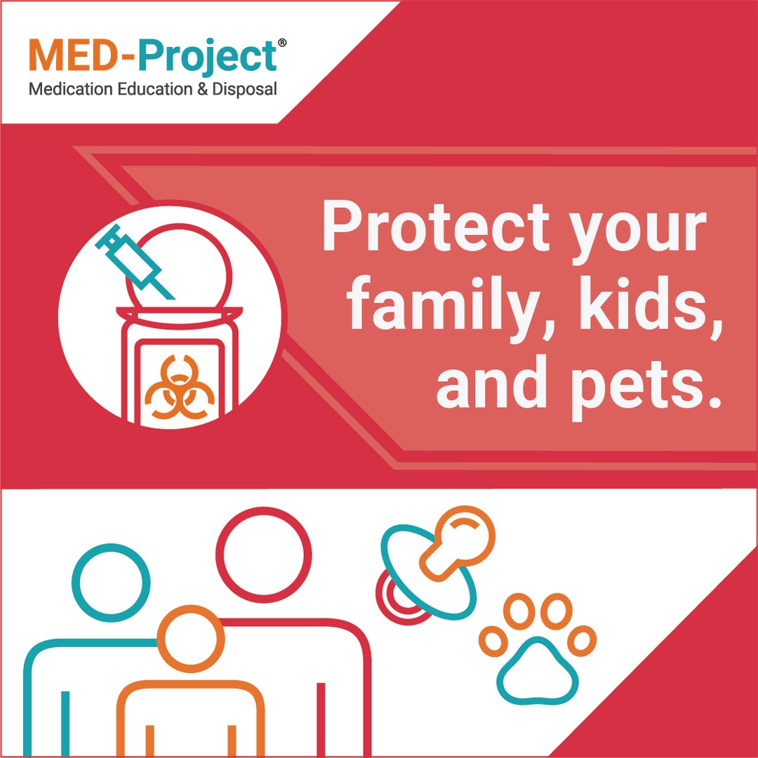 Household needles and sharps that are not disposed of properly could cause injury. Help protect your family, kids and pets by removing them from your home safely and conveniently. Visit med-project.org or call 1-844-MED-Project to find out how.