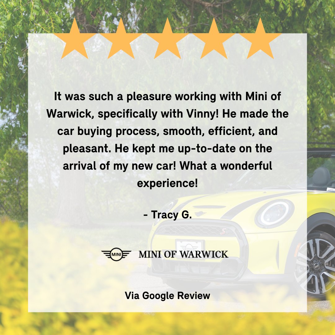 MINI_Warwick's tweet image. Thank you for the kind words, Tracy! We’re so glad you’re loving your new MINI. Here’s to countless adventures ahead! 🚗✨ #MINI #MINIOfWarwick
