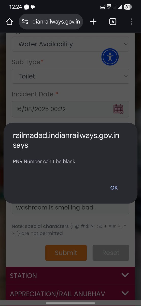 thmechguy's tweet photo. @RailwaySeva @RailMinIndia @IRCTCofficial No water in washrooms &amp; wash basin of Coach B6. Foul smell making it unbearable to open coach door. Couldn’t register on Railway Madad (site down &amp; later PNR fetch failed). Please address urgently.
PNR: 2720806362 https://t.co/nqty919C1J
