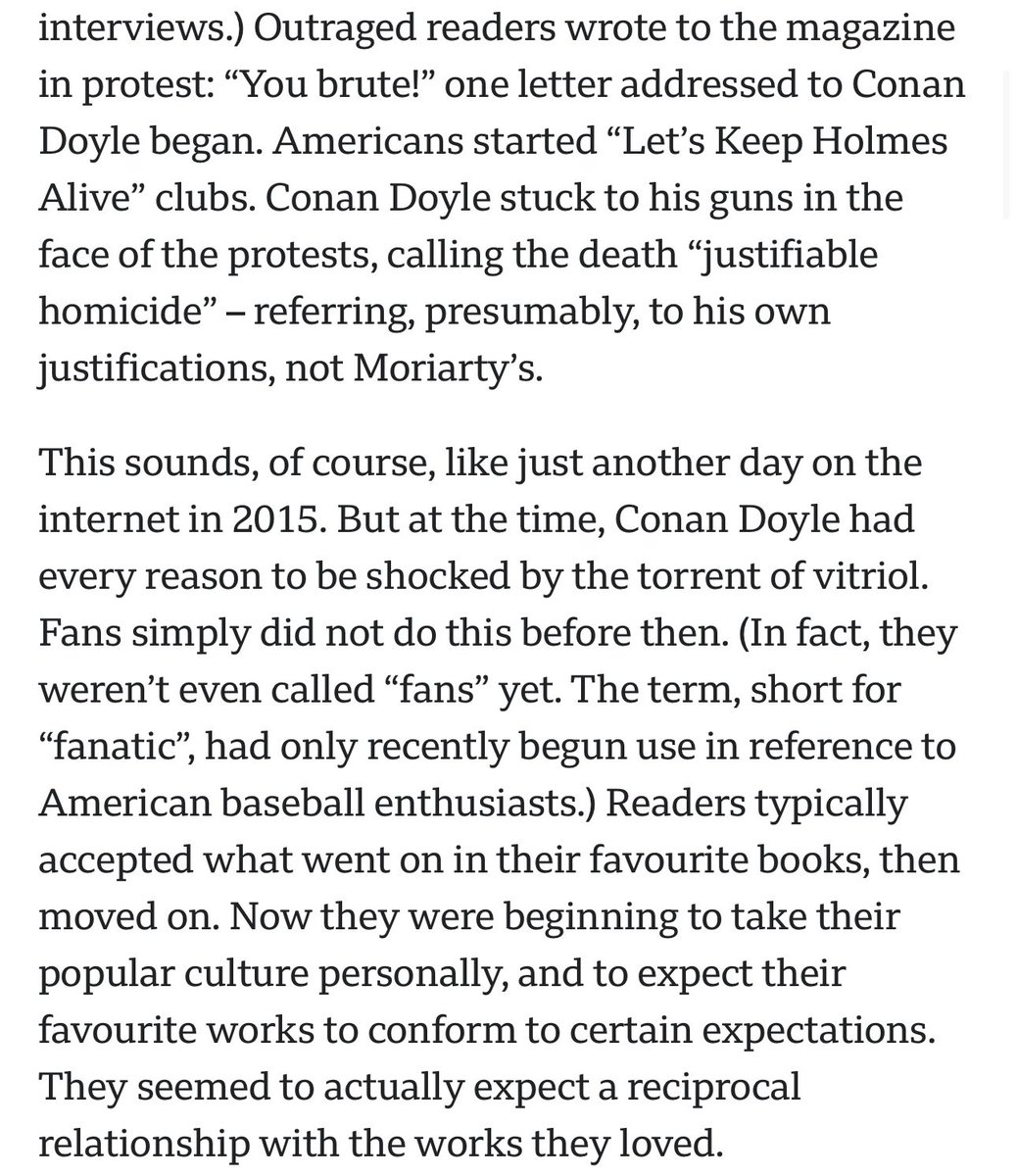 all the worst aspects of modern pop culture can be traced back to the time Arthur Conan Doyle killed off Sherlock Holmes