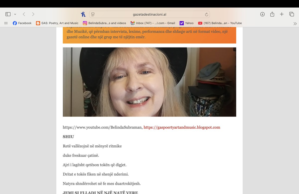 Many thanks to Irma Kurti for translating my poetry into Albanian. Two pieces appear in a journal in Albania today. gazetadestinacioni.al/belinda-subram… #poetrycommunity #Albania #translation