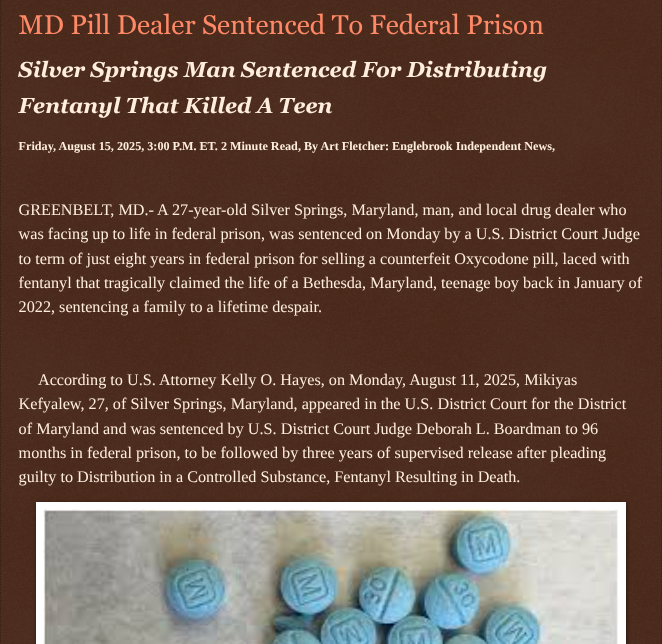 ArtFletcher9's tweet photo. MD Pill Dealer Sentenced To Federal Prison https://t.co/jKK7aPtJPE via @Englebrooknews #CrimeNews #maryland #greenbeltmd #federal #prison #counterfeit #pills #fentanyl #distribution #resulting #death #fatal #overdose @wireless_step @HRG_Media @LodiNJNews @SugarMAGA @fordmb1 @SarahGeving1 @Shannon96574094 @Daytobehappy @janninereid1 @MichelleF_35 @gator4kb18 @TrumpWasRite @KathyKbrose @RobGerundo @JimBobW49