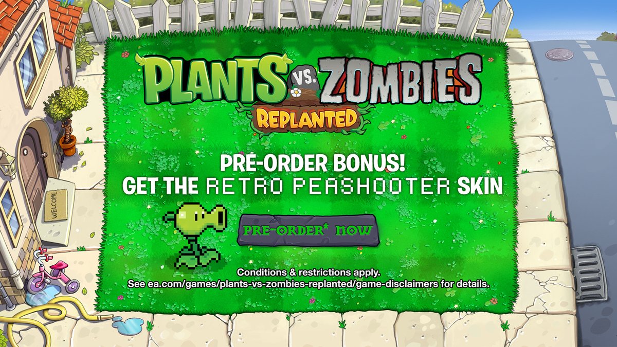 🎉 Bonus Content Alert!

Ready for some retro plant power?

Pre-order PvZ Replanted now and unlock the exclusive Retro Peashooter Skin, a stylish throwback to the early, veeery early, lawn days.

Pre-order now and rep that OG PvZ vibe 🌱. 

go.ea.com/PvZReplanted