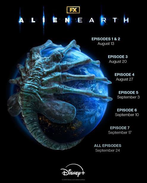 #AlienEarth : les dates de diffusion, par semaine, laissent penser que Disney a confiance en sa série. 
Jusqu'à présent plutôt convaincu ? 
J'attends de voir la suite. Pour le moment, le xéno me semble être une péripétie. Bonne série mais est-ce une bonne série Alien ? 🤔