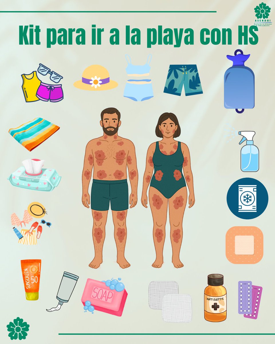 🏖️ KIT DE PLAYA PARA HIDROSADENITIS SUPURATIVA 🌞💧Ir a la playa con #HS sí es posible, pero la clave es, estar preparados/as. Aquí un pequeño kit esencial para cuidar la piel, prevenir brotes y disfrutar del mar sin miedo:
#HS #PlayaSinMiedo #SummerTips #MividaconHS
