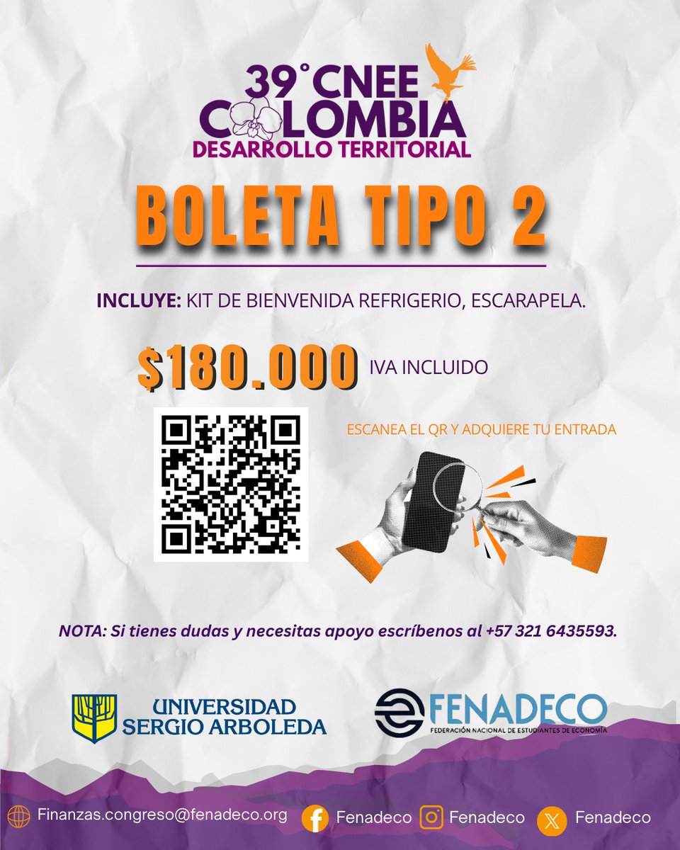 📢 ¡Atención a todos los estudiantes de economía! 🎓

Nos complace anunciar que la boletería general para el Congreso Nacional de Estudiantes de Economía ya está disponible. 📅 

#estudiantes #congreso #desarrollo 
¡Te esperamos! 🙌