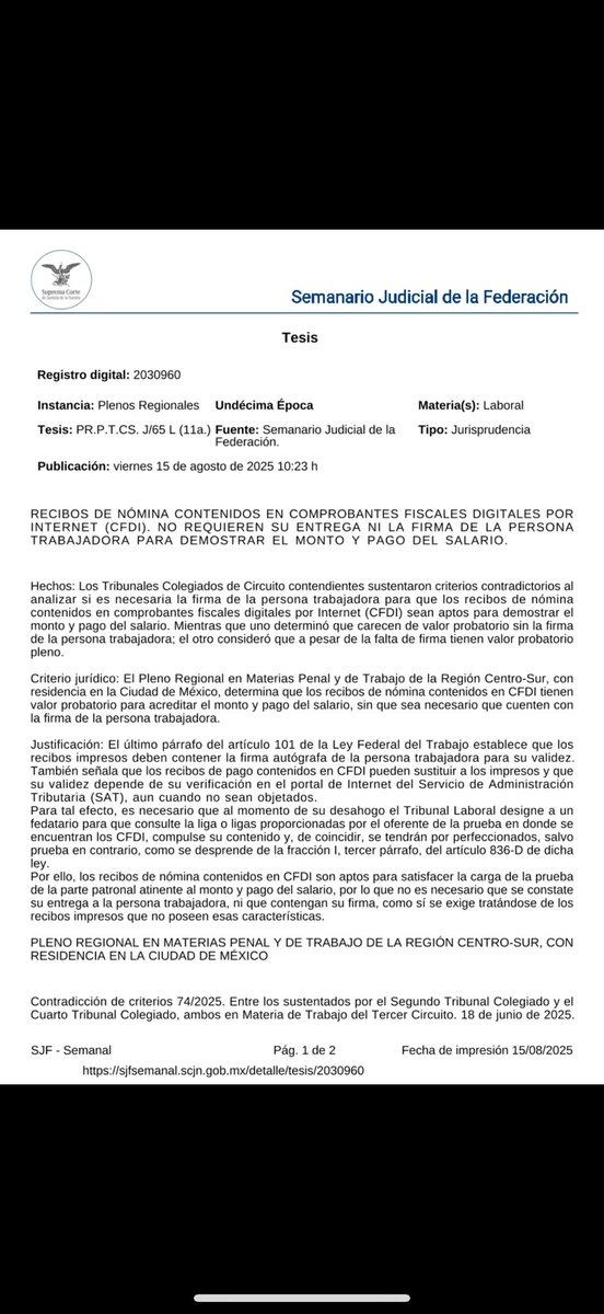 FYI.📍 Recibos de nómina contenidos en Comprobantes Fiscales Digitales por Internet (CFDI) no requieren ser entregados físicamente ni contar con la firma de la persona trabajadora para acreditar el monto y el pago del salario.