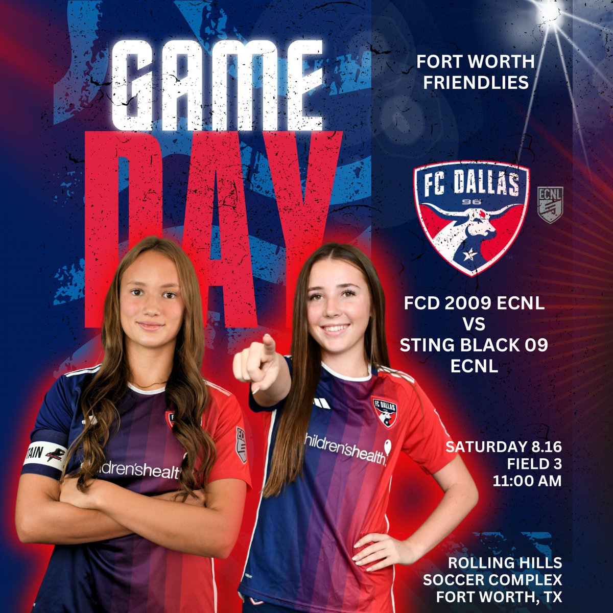 FC Dallas 2009G ECNL (U16) (@fcdallas09gecnl) on Twitter photo Forth Worth friendlies against a tough crosstown competitor. Come see our talented 2027s & 2028s play!
๐๏ธ 8/16, Saturday
โฐ 11:00 AM
๐ Rolling Hills Soccer Complex, Forth Worth, Texas Field 3
#DTID
<a href="/FCDGirlsECNL/">FC Dallas Girls ECNL</a> <a href="/ECNLgirls/">ECNL Girls</a> Forth Worth friendlies against a tough crosstown competitor. Come see our talented 2027s & 2028s play!
๐๏ธ 8/16, Saturday
โฐ 11:00 AM
๐ Rolling Hills Soccer Complex, Forth Worth, Texas Field 3
#DTID
<a href="/FCDGirlsECNL/">FC Dallas Girls ECNL</a> <a href="/ECNLgirls/">ECNL Girls</a>