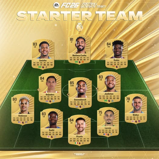Betocoinsky's tweet image. FC26 Premier League Starter Team 
Cost: Around 150-250k 
Rating: 8/10
Balance: 9/10
Budget: Moderate
What League Next? 
#FC26