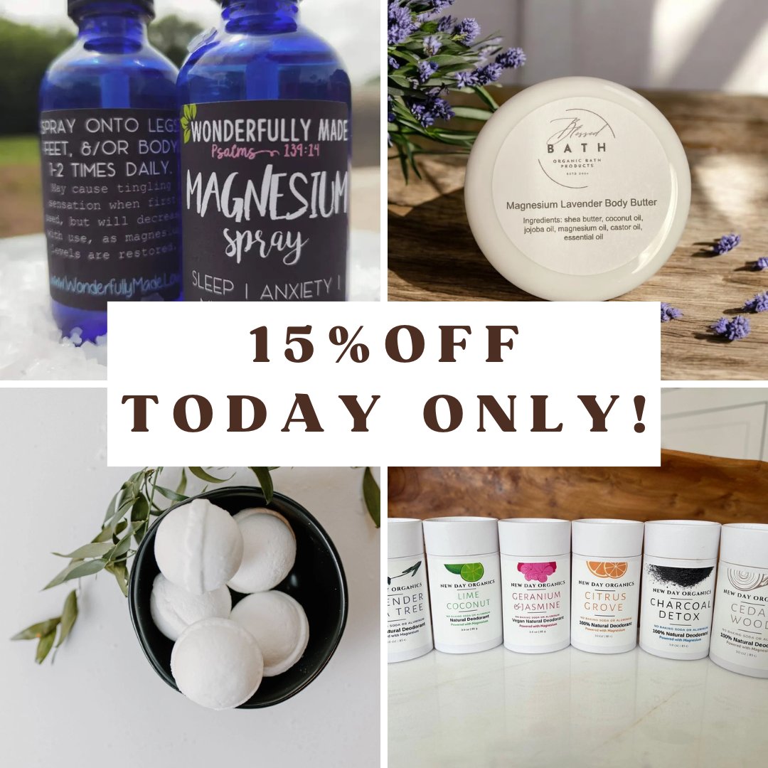 MistysGarden's tweet photo. To celebrate National Relaxation Day we would like to give you 15% off our popular magnesium products!
Use coupon code RELAX15 for the the products below https://t.co/jO6VuRULYl
🛀 Blessed Bath Body Butters and Bath Bombs
🌞 New Day Deodorants
💦 Wonderfully Made Magnesium Spray https://t.co/FDrh52YomY