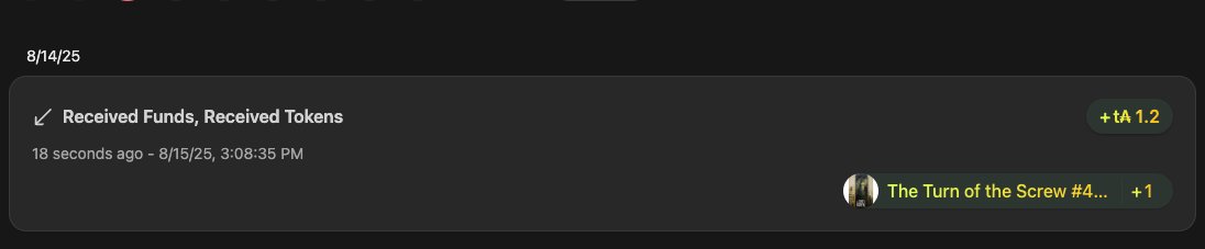 Here's some Friday fun... 👀

1st successful transaction sending DEAs between wallets all using Tx3 and Pallas on preprod.
💁‍♀️⛓️📖⛓️🙋‍♂️

Next up: wire it into <a href="/stuff_io/">Stuff.io</a> &amp; get send-via-email working on prod.

🔥 *Fantastic* work by <a href="/txpipe_tools/">TxPipe</a> making this possible 🔥