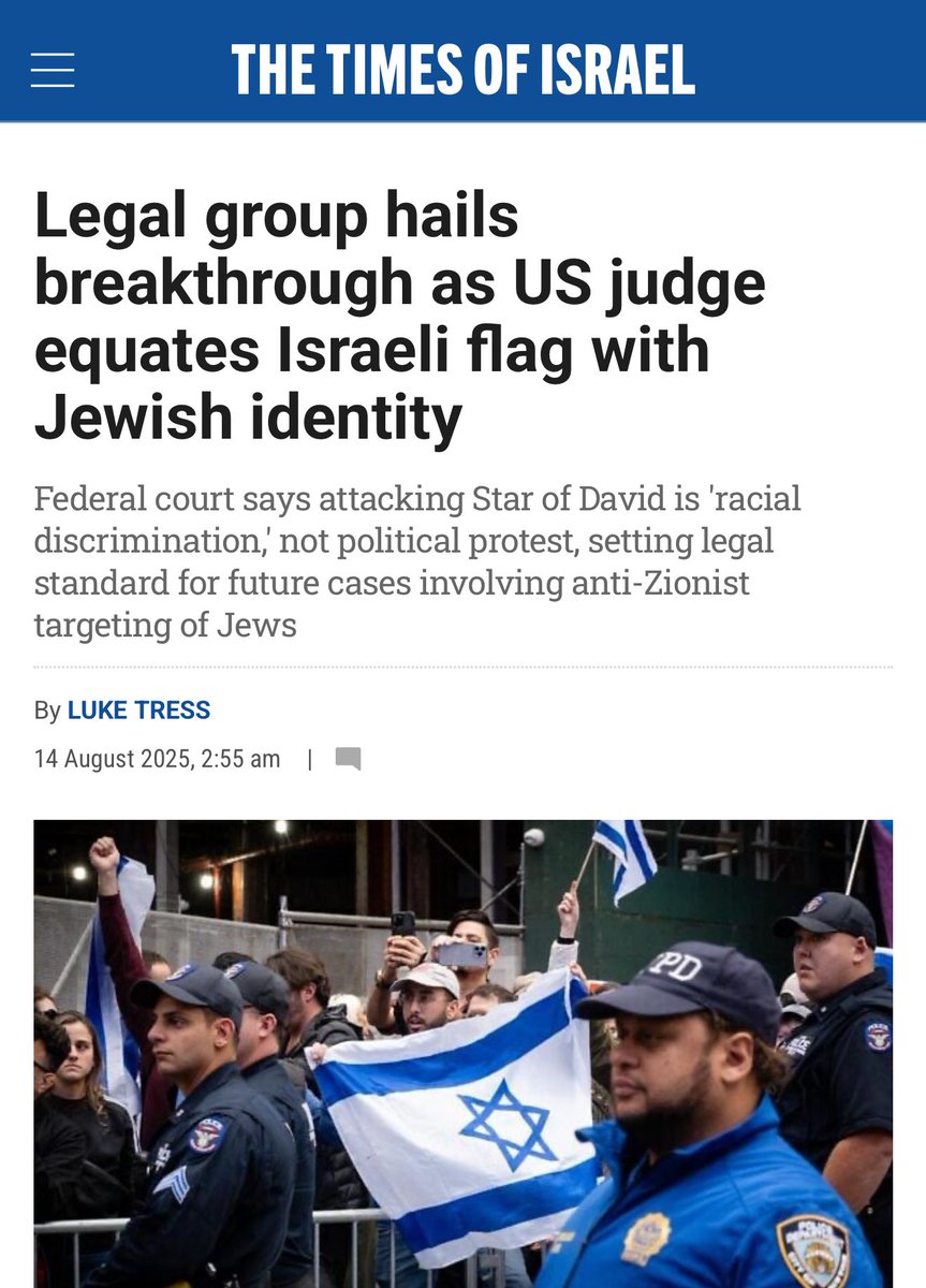 Don’t know how I missed this…. Yesterday a federal court banned the burning of the Israeli flag because it has the Star of David on it. 

You can still burn the American flag… but it’s now illegal to burn the Israeli flag.