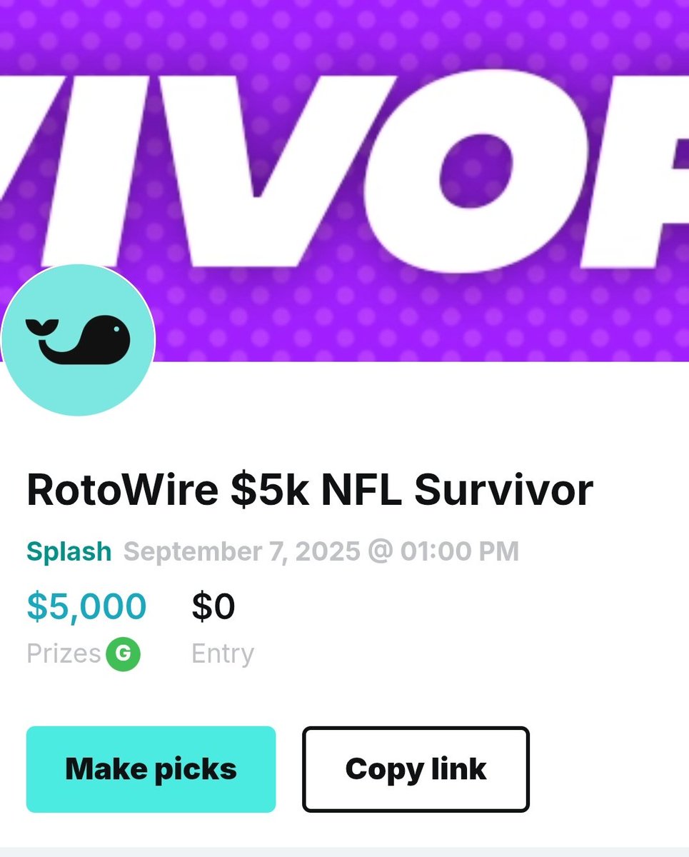 Bill Speros (@billsperos) on Twitter photo I would do this if I could ... you should since you can
@Rotowire $5K Survivor 
Link: app.splashsports.com/contest/ce293e… I would do this if I could ... you should since you can
@Rotowire $5K Survivor 
Link: app.splashsports.com/contest/ce293e…