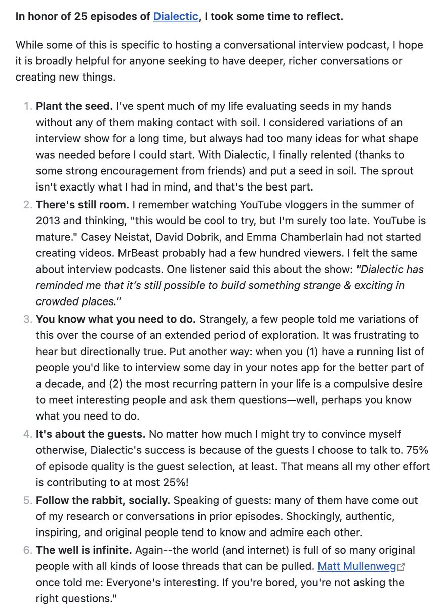 jacksondahl's tweet photo. 25 Lessons from 25 Episodes of @DialecticPod, all text (if you'd prefer instead of thread).

Also avail in link below. https://t.co/TLj9gdMtEW