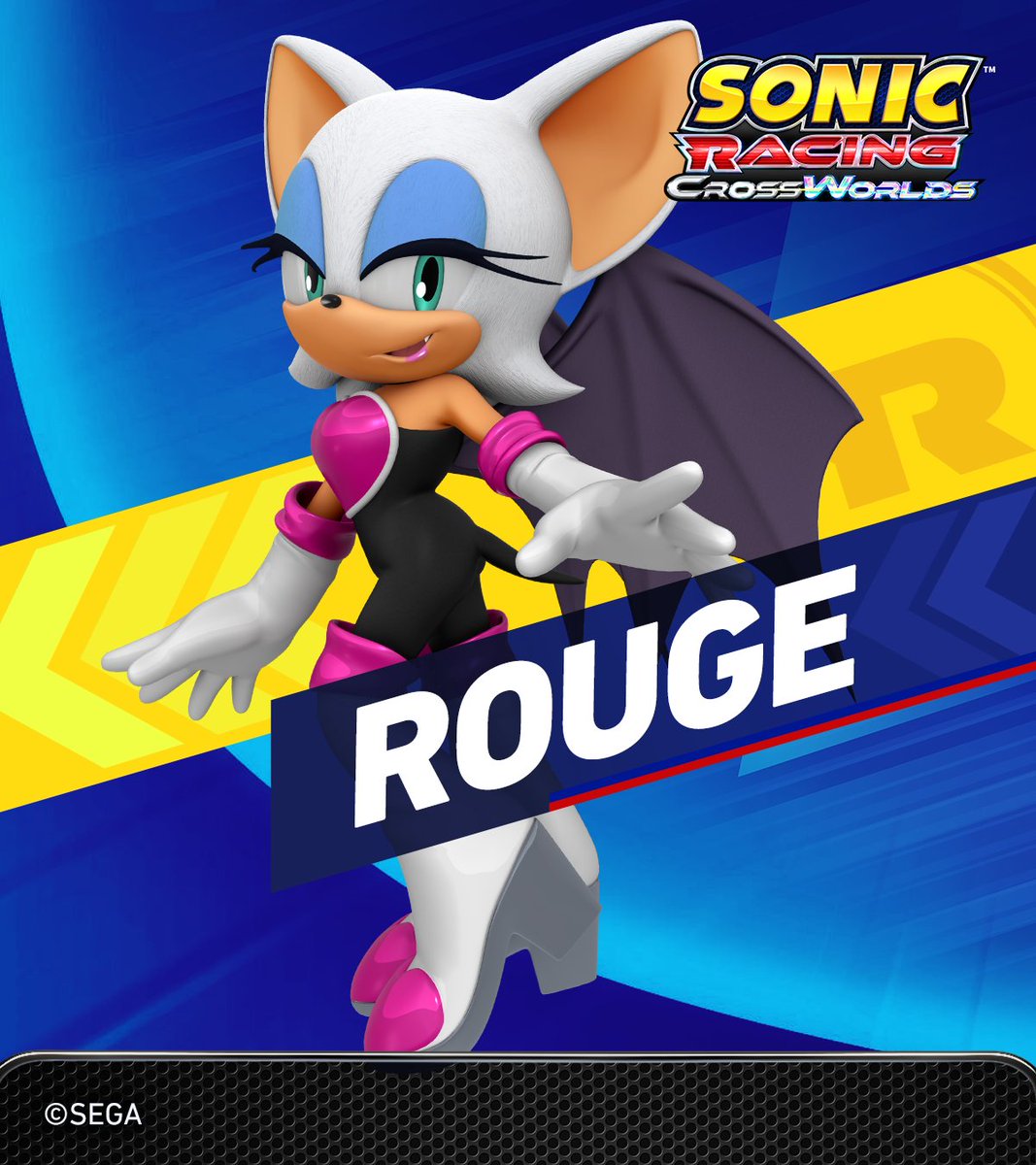 Keeping her eyes on the prize, she never lets her target escape!

The treasure-hunting Rouge the Bat is flying into the race. 💎

With her dazzling driving skills, she's aiming straight for first place!