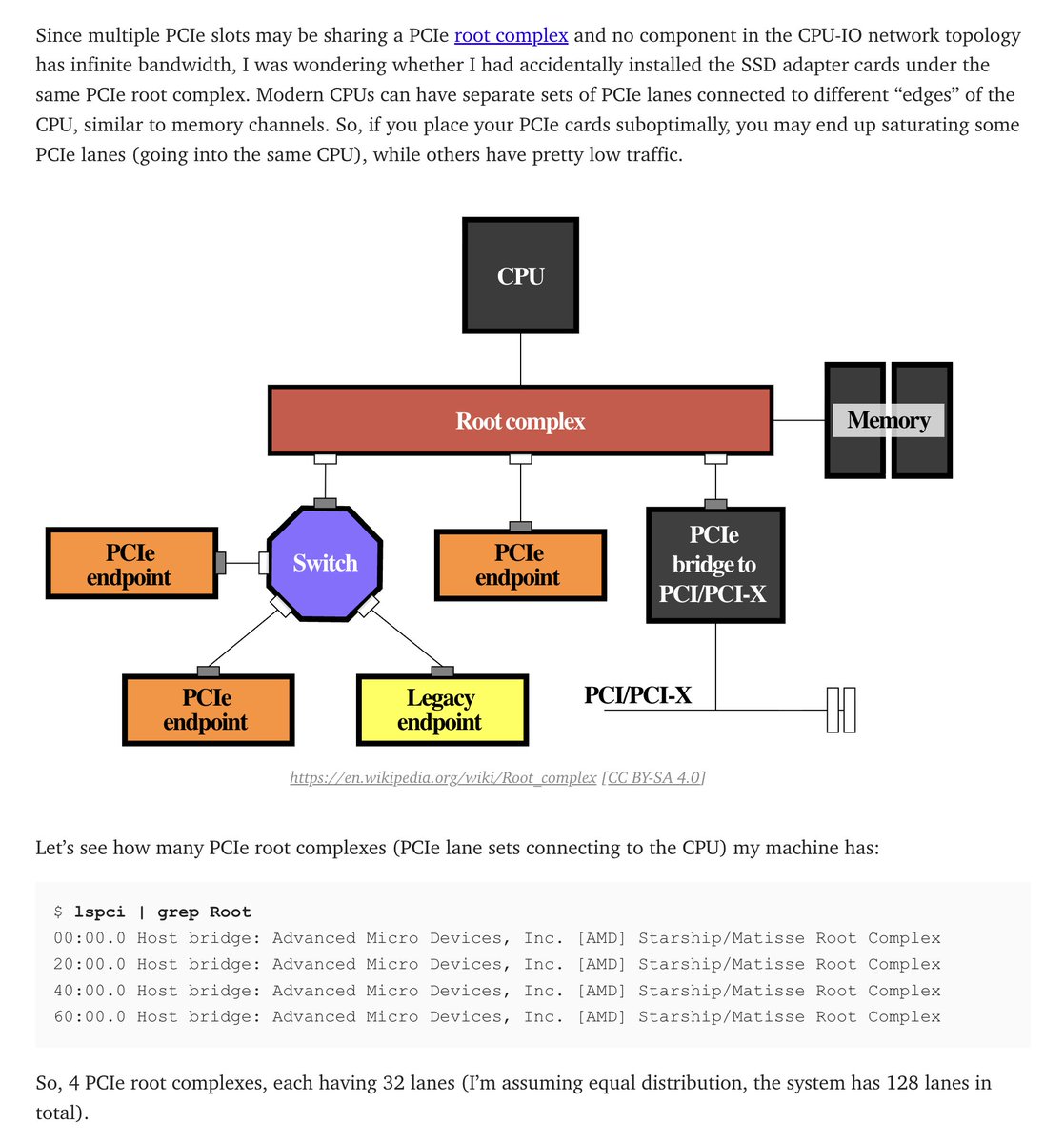 TanelPoder's tweet image. This old article of mine was mostly about high I/O &amp;amp; hardware geekery, but if you want to learn some thing about modern &quot;computers are networks&quot; topology and PCIe root complexes and some bottlenecks I hit, check out this:

tanelpoder.com/posts/11m-iops…