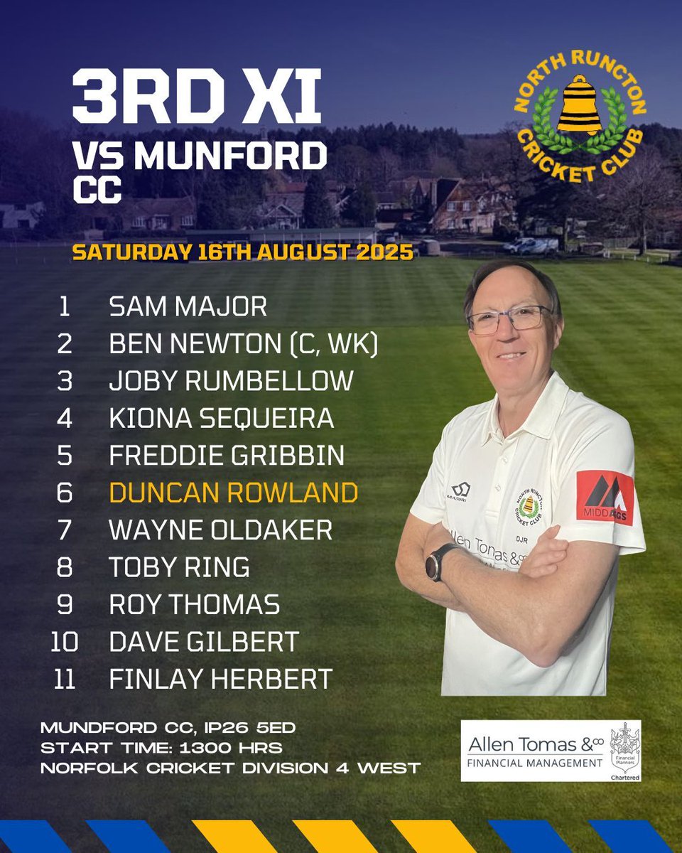 NorthRunctonCC's tweet photo. 🚨Weekend Team Announcement 🚨

Here are the fixtures and their teams for this weekends matches! 

Proudly sponsored by @AllenTomasCo

#cricket #localcricket #norfolkcricket #northruncton #norfolk #womenscricket #norfolkcricketfoundation #norfolkalliancecricket https://t.co/EDeAphnfnl