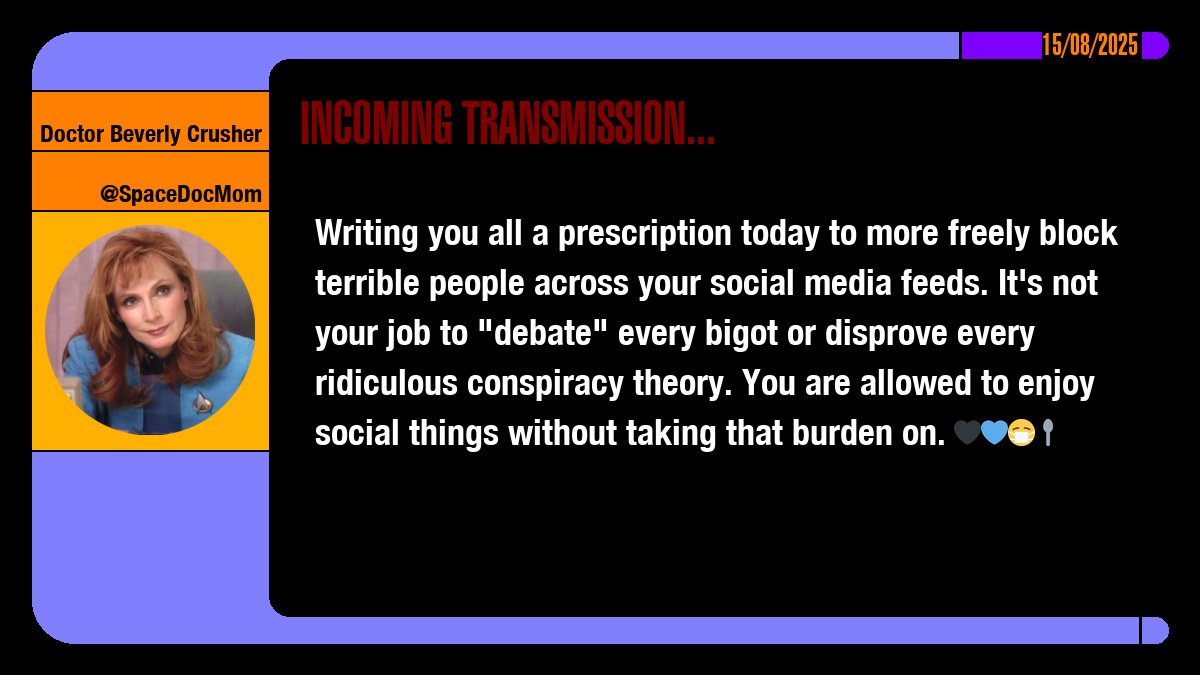 Writing you all a prescription today to more freely block terrible people across your social media feeds. It's not your job to "debate" every bigot or disprove every ridiculous conspiracy theory. You are allowed to enjoy social things without taking that burden on. 🖤💙😷🥄