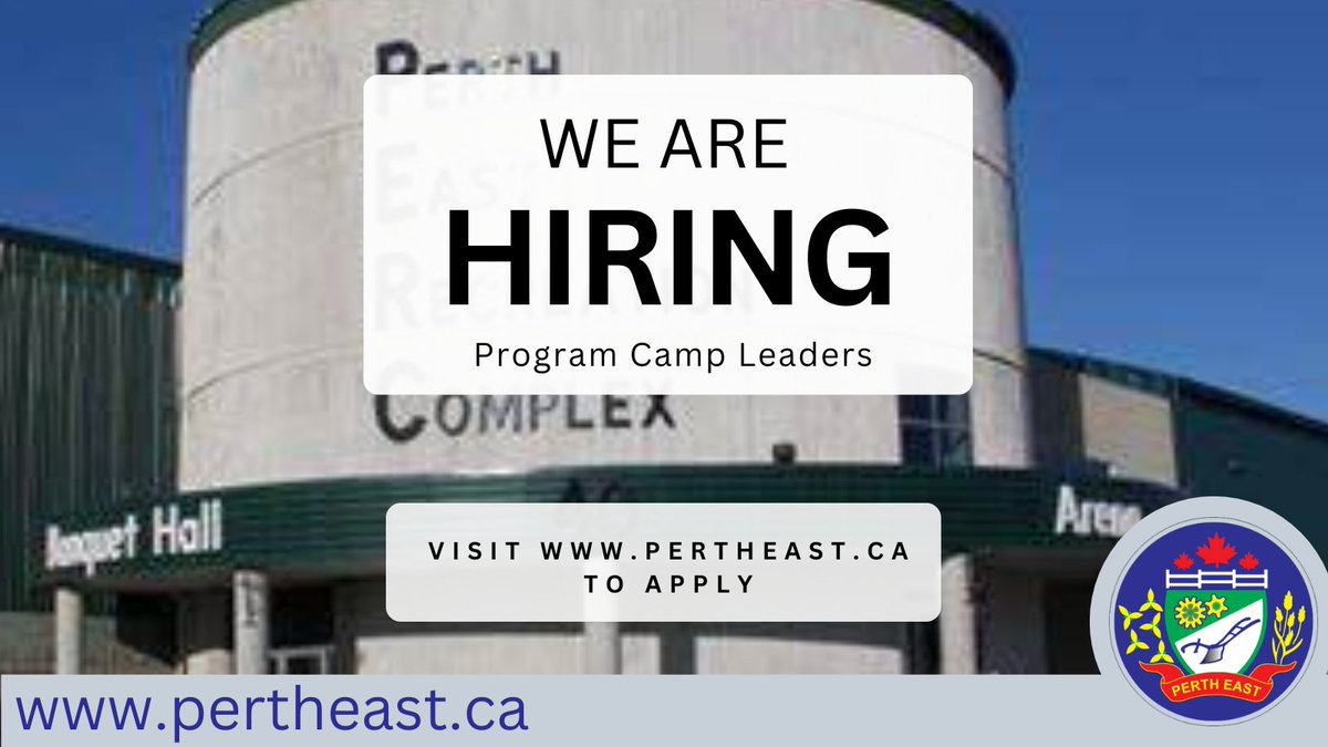 📢 We’re Hiring!
Join the Township of Perth East team!

🗂 Program Camp Leaders 
📅 Deadline: Friday, August 29, 2025
⏰ Time: 12:00 p.m. (Noon)

Apply now at zurl.co/pertheastjobs
#NowHiring #PerthEast