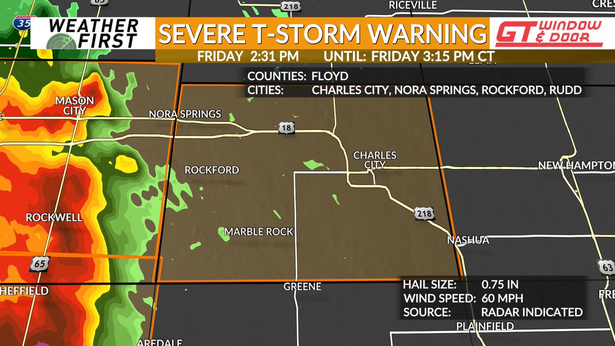 A Severe Thunderstorm Warning is in effect until Aug 15 3:15PM CDT for Floyd County. Seek shelter in the warned area stay with @ABC6News for updates.. kaaltv.com/live?utm_mediu…
Get mobile notifications: kaaltv.com/app?utm_medium… #ABC6WX #ABC6WX