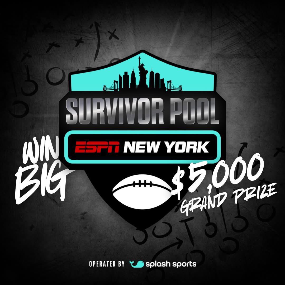 ESPN New York (@espnnewyork) on Twitter photo CALLING ALL FOOTBALL FANS, enter the <a href="/ESPNNewYork/">ESPN New York</a> Survivor Pool for a chance to win $5,000!
Make your pick each week of the football season and find out how you stack up against your favorite ESPN hosts!
ENTER HERE: goodkarmabrands.com/espn-new-york-…
Powered by splashsports.com! CALLING ALL FOOTBALL FANS, enter the <a href="/ESPNNewYork/">ESPN New York</a> Survivor Pool for a chance to win $5,000!
Make your pick each week of the football season and find out how you stack up against your favorite ESPN hosts!
ENTER HERE: goodkarmabrands.com/espn-new-york-…
Powered by splashsports.com!