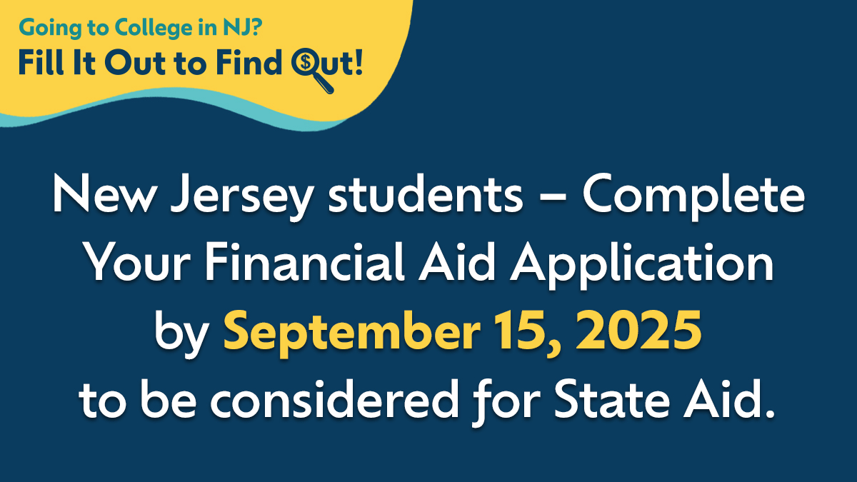 The deadline for non-TAG renewal students to apply for State financial aid is just one month away. Make sure to submit your application by September 15 to be considered for NJ grants and scholarships for the upcoming academic year!

🖱️Get started: hesaa.org/Pages/financia…