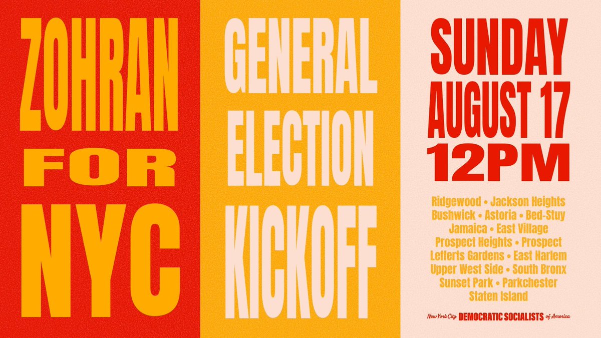 ZOHRAN FOR NYC GENERAL ELECTION KICK OFF. THIS SUNDAY @ 12PM.