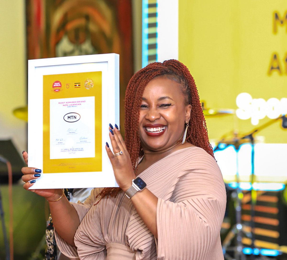 mtnug's tweet photo. Tonight, MTN Uganda shines bright at #BrandAfrica100UG:

1️⃣ Most Admired Telecommunications Brand
2️⃣ Most Admired African Brand (Aided Recall)
3️⃣ Most Admired Brand Doing Good for Society & Environment
4️⃣ Most Admired Brand Contributing to a Better Africa
5️⃣ Most Admired African Brand (Spontaneous Recall)
6️⃣ Most Admired Brand BRICs+
🏆 Grand Prix Award

Thank you @brandafrica for recognizing the work MTN is doing. #TogetherWeAreUnstoppable