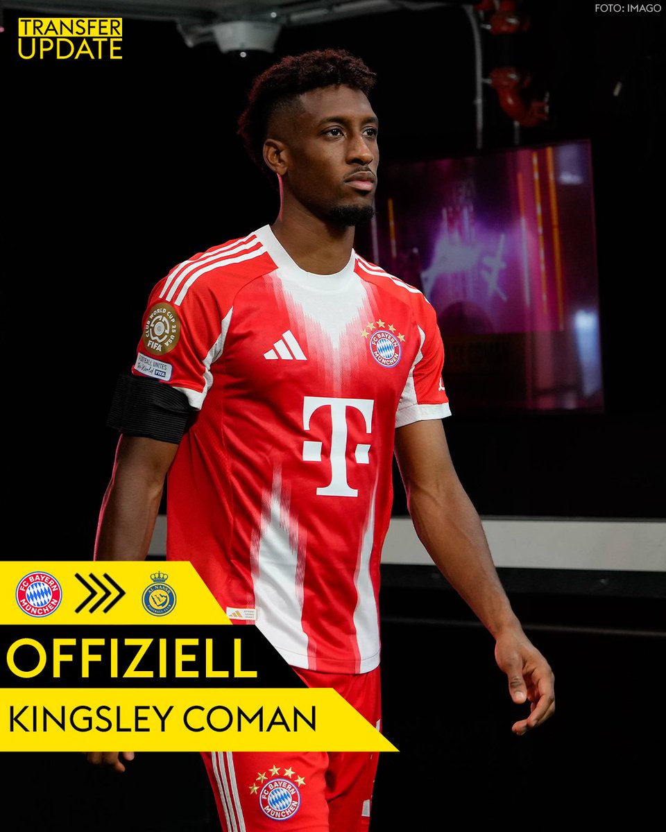 SkySportDE's tweet image. Jetzt ist es offiziell: Kingsley Coman verlässt den FC Bayern nach zehn Jahren und unterschreibt bei Al-Nassr. Das bestätigten die Münchener am Freitagabend. ✅

#SkyTransfer #Coman