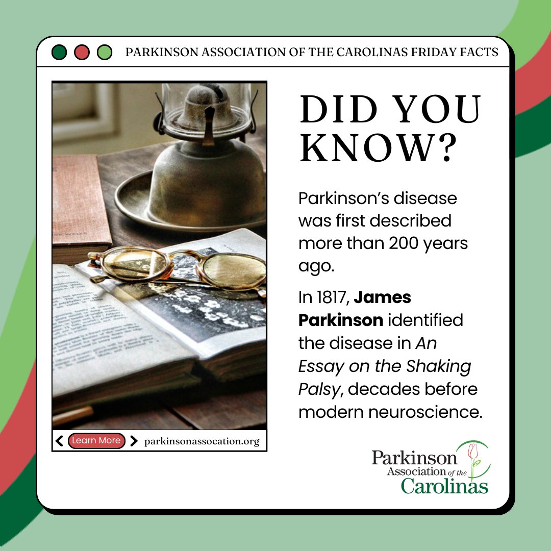 🧠 #FridayFacts: In 1817, James Parkinson published An Essay on the Shaking Palsy, describing tremors, stooped posture &amp; slow movement marking the first recognition of Parkinson’s as a distinct condition. His work paved the way for centuries of research. #PDHistory