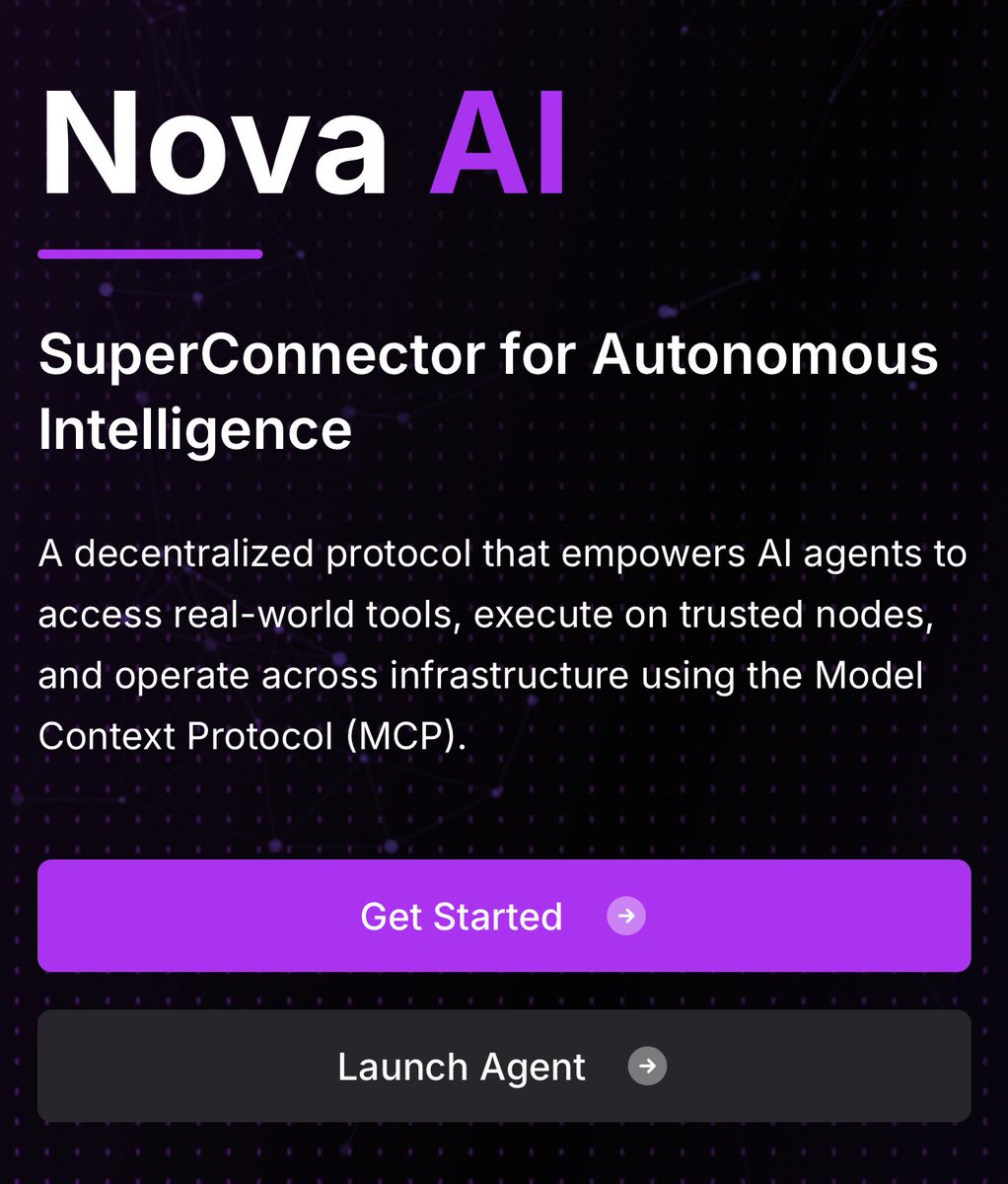 allinonecrypto's tweet photo. $NOVA β I just found another good token π
SuperConnector for Autonomous Intelligence. Built on Model Context Protocol. Infra for real AI agents to use real tools across DePIN. @Nova_builders
#AI #DePIN #Agents #Crypto #Ethereum #MCP #Uniswap #AllInOneCrypto https://t.co/t3M2ZTUu1E
