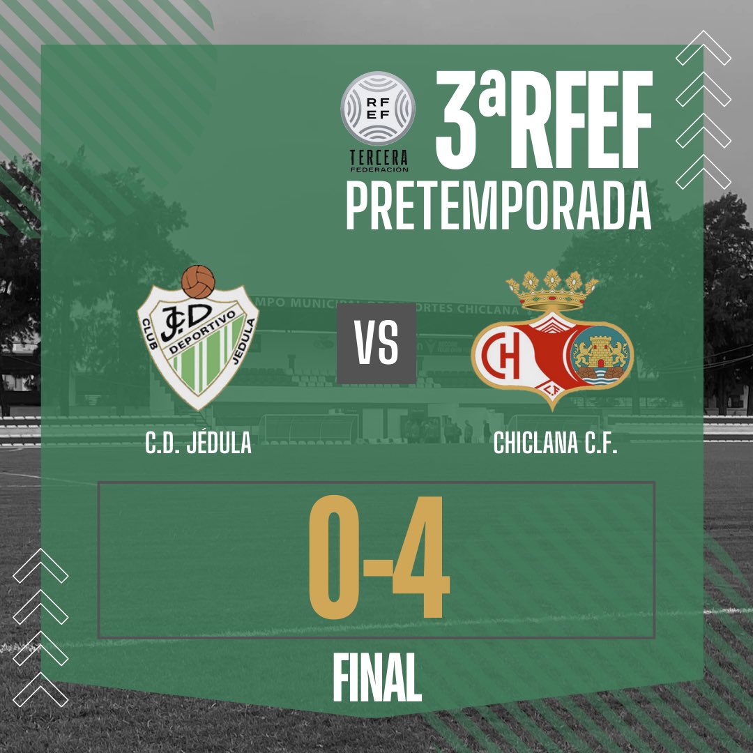 Chiclana_CF's tweet photo. ⚽️ #CDJedula 🆚 #ChiclanaCF 0️⃣-4️⃣
Final. Primera victoria de la temporada en un partido con menos ritmo que los anteriores. Dominio absoluto del juego y reparto de minutos. ¡Mejoramos paso a paso!
#ChiclanaCF #lossueñosseviven #tercerarfef https://t.co/RvQKcSZc4i