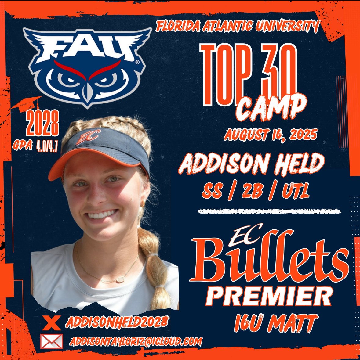 Addison Held (@addisonheld2028) on Twitter photo Can’t wait to attend the FAU Top 30 camp and learn more about their program!! Go owls! <a href="/CoachJordanSB/">Jordan Clark</a> <a href="/CoachPetikS/">Shelby Petik</a> <a href="/CoachKatedL/">Kate de Leon</a> <a href="/newmz4/">Nicole Newman</a> <a href="/sdoherty46/">shannon</a> <a href="/ECB_Premier/">EC Bullets Premier</a> <a href="/ecbullets16U/">EC Bullets Premier 16U Matt</a> <a href="/EastCobbBullets/">EC Bullets Fastpitch</a> <a href="/HeldTravis45922/">Travis Held</a> <a href="/RBPD5015/">Matt Bodenheimer</a> Can’t wait to attend the FAU Top 30 camp and learn more about their program!! Go owls! <a href="/CoachJordanSB/">Jordan Clark</a> <a href="/CoachPetikS/">Shelby Petik</a> <a href="/CoachKatedL/">Kate de Leon</a> <a href="/newmz4/">Nicole Newman</a> <a href="/sdoherty46/">shannon</a> <a href="/ECB_Premier/">EC Bullets Premier</a> <a href="/ecbullets16U/">EC Bullets Premier 16U Matt</a> <a href="/EastCobbBullets/">EC Bullets Fastpitch</a> <a href="/HeldTravis45922/">Travis Held</a> <a href="/RBPD5015/">Matt Bodenheimer</a>