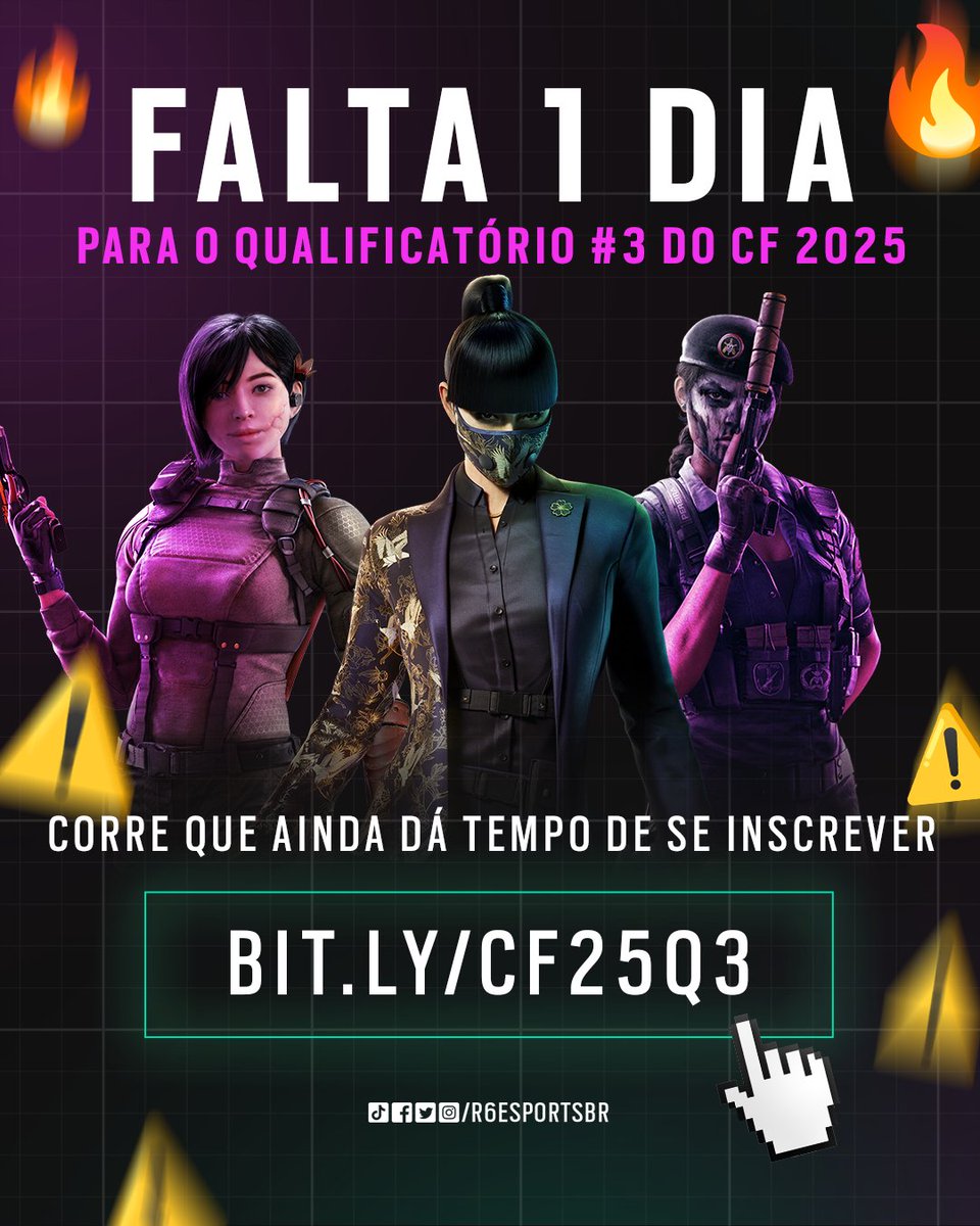 🗓️ FALTA 1 DIA 🗓️

O Qualificatório Aberto da 3ª etapa do Circuito Feminino 2025 começa neste SÁBADO!

E ainda dá tempo de se inscrever, hein?!
🔗 bit.ly/CF25Q3