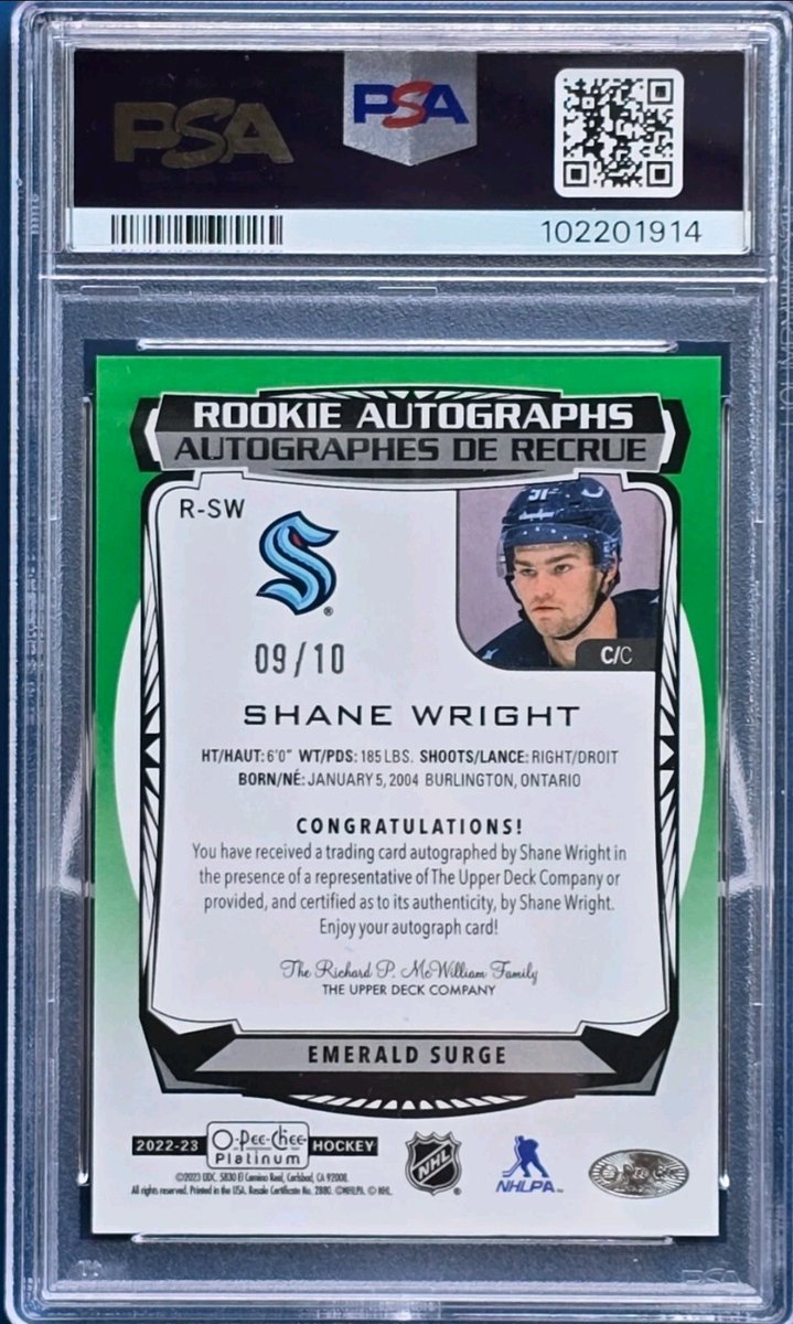GradedLegends's tweet image. Shane Wright 2022 OPC Platinum #9/10 Emerald Surge PSA 10 Auto Rookie

ebay.us/m/ZL3i7H

#Seattle #kraken #hockey #nhl