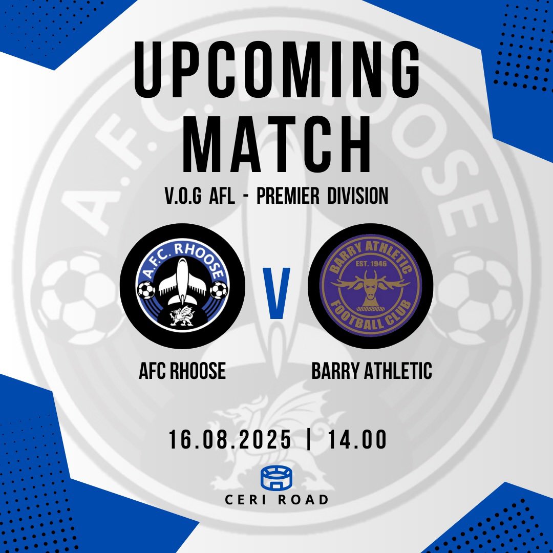 AfcRhoose's tweet photo. 🚨 Match Day 🚨

Our two senior sides are in action on the opening weekend, both looking to start the season with 3 points!!

The first team face @BarryAthleticFC at Ceri Road, whilst our development team go away to @CoganCoroAFC

Get down to support the boys!!

UTR 💙🖤 https://t.co/vXhcTVeiGW