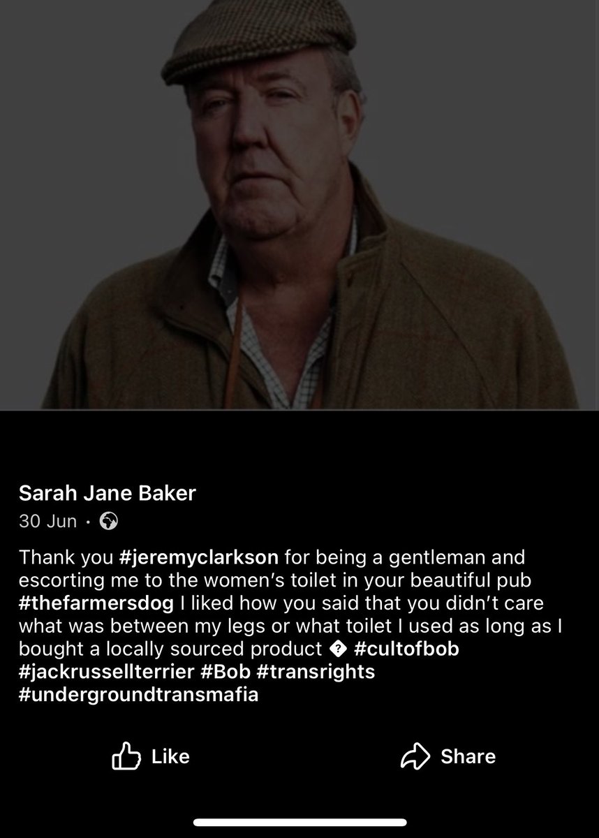 Le_Sorelle_Arduino KPSS (@sorelle_arduino) on Twitter photo Hi <a href="/JeremyClarkson/">Jeremy Clarkson</a> , Sarah Jane Baker claims you were ok with him in the women’s loos - can you confirm you escorted him?
Are you aware Baker was the UK’s longest serving trans prisoner, having been convicted of kidnap, torture, sexual assault & attempted murder? Hi <a href="/JeremyClarkson/">Jeremy Clarkson</a> , Sarah Jane Baker claims you were ok with him in the women’s loos - can you confirm you escorted him?
Are you aware Baker was the UK’s longest serving trans prisoner, having been convicted of kidnap, torture, sexual assault & attempted murder?