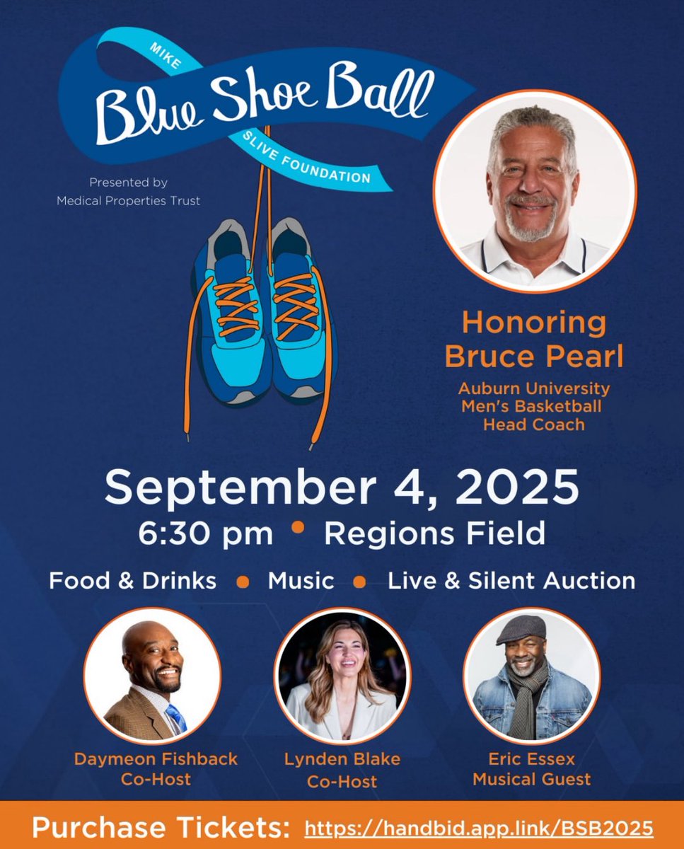 LyndenBlake's tweet photo. The biggest honor is being asked by @mikeslivefdn to host this great event honoring @coachbrucepearl! It’s in Birmingham September 4. Grab some blue shoes and a ticket and let’s support this wonderful organization! https://t.co/9jp0IkYuXg