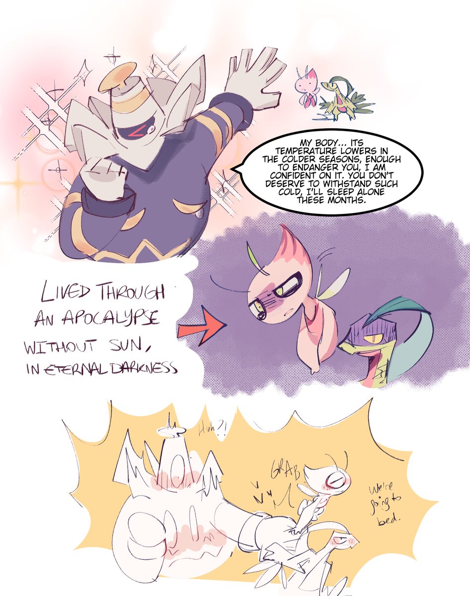 i think grovyle and celebi would set themselves on fire before prioritizing their comfort over spending time with their life partner 😔😔