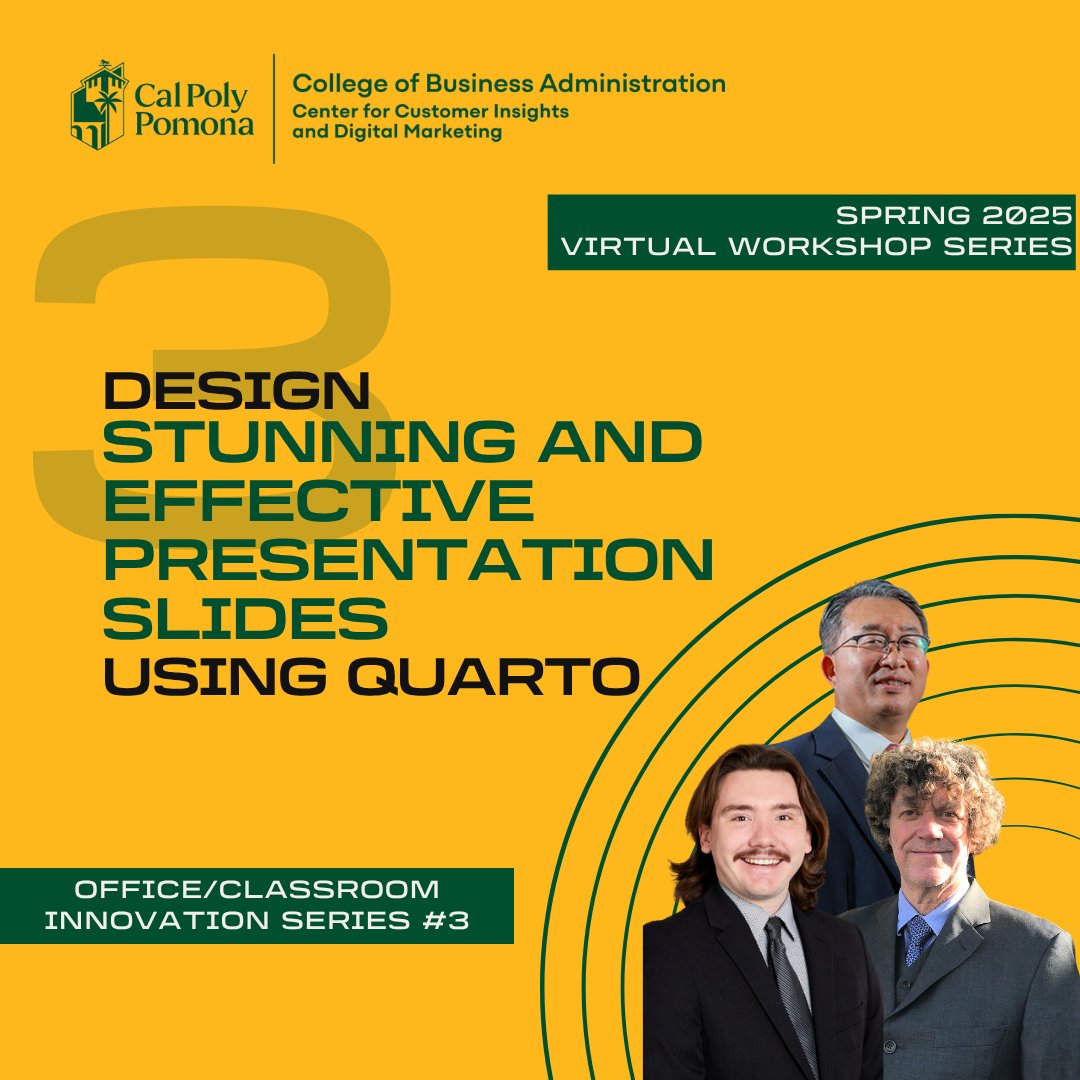 CPP_CCIDM's tweet image. Missed CCIDM’s Quarto workshop #3? Learn how to design stunning, interactive slides. No coding experience needed.
Watch here 👉 bit.ly/4oB99i7
#Quarto #RStudio #DigitalMarketing #MarketingAnalytics #CCIDMWorkshopSeries #OfficeClassroomInnovation #CCIDM #CalPolyPomona