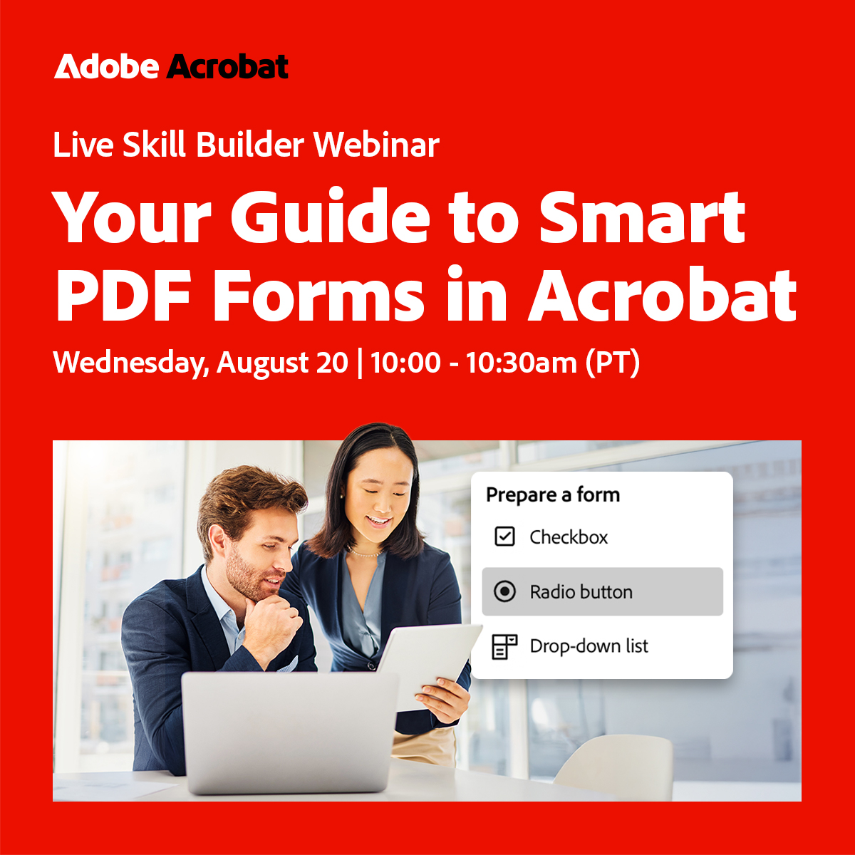 AdobeDocCloud's tweet image. Manual work? Couldn&apos;t be us 🤔

Learn how to make your PDF forms faster, smarter, and easier to manage with our free Skill Builder on August 20th. Sign up 👉 adobe.ly/4n5eb51