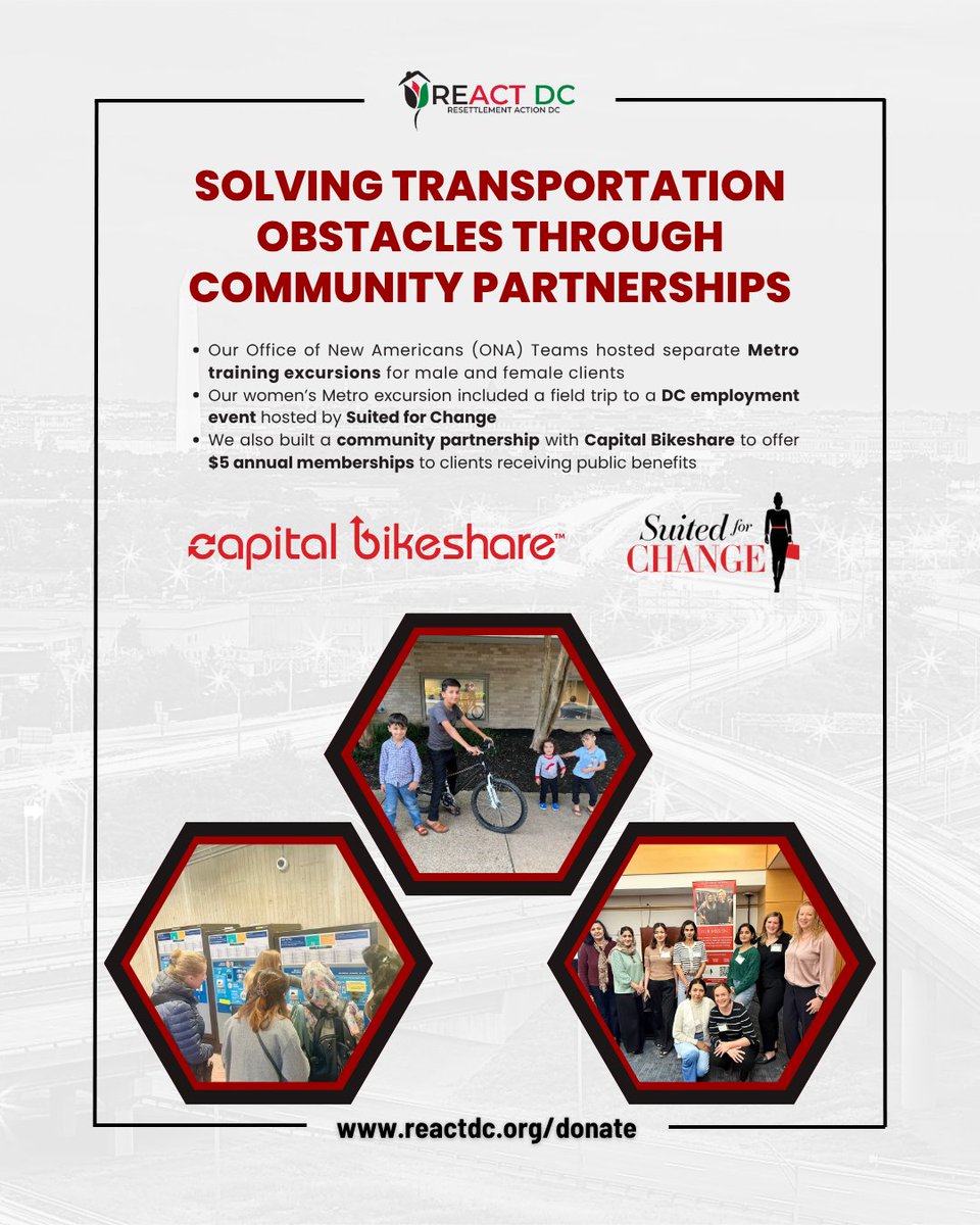 REACT DC (@reactdcorg) on Twitter photo π At REACT DC, weβre solving transportation barriers through community partnerships!
β
Metro training for male & female ONA clients
π Womenβs trip to a job event w/ <a href="/SuitedForChange/">Suited For Change</a>
π΄ββοΈ $5 <a href="/bikeshare/">Capital Bikeshare</a> memberships for clients on public benefits π At REACT DC, weβre solving transportation barriers through community partnerships!
β
Metro training for male & female ONA clients
π Womenβs trip to a job event w/ <a href="/SuitedForChange/">Suited For Change</a>
π΄ββοΈ $5 <a href="/bikeshare/">Capital Bikeshare</a> memberships for clients on public benefits